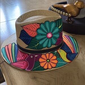 Colorful Floral and Bird Design Hat
